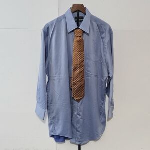 Joseph Abboud Size XL 17 32/33 Blue 100% Cotton Elite Mens Collared Button Up